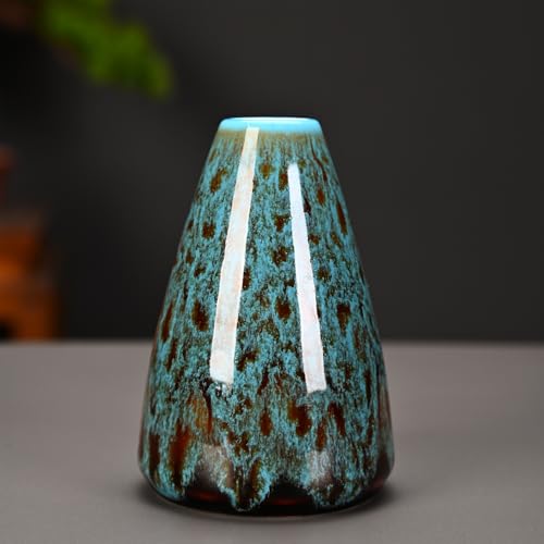 Ceramic Bud Vase Set, Fambe Blue Glazed Finish, Decorative Flower Vases (Blue-Set of 6) - color: Blue-set of 6