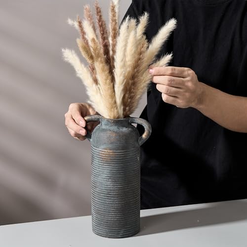 10.16" Tall Ceramic Rustic Vase for Home Decor, Terracotta Vase with Handles, Handcrafted Vintage Decorative Flower Vase for Farmhouse, Living Room, Table, Fireplace, Nightstand- Black Bronze - color: Black Bronze- 10.16"