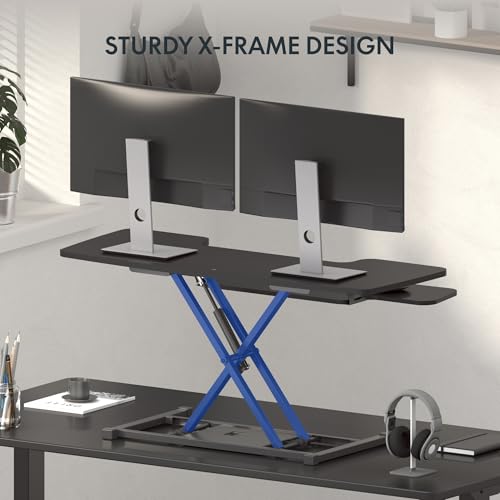 FLEXISPOT 40" Wide Standing Desk Converter Sit to Stand up Riser Height Adjustable Computer Workstation with Spacious 2-Tier Desktop, Black - color: Black, size: 40" 1pc