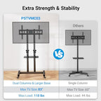 PERLESMITH Rolling TV Stand on Wheels for 32-83 Inch Screens up to 110lbs, Mobile TV Cart Height Adjustable Portable Outdoor TV Stand Tilt Rolling TV Cart with Shelf Max VESA 600x400mm PSTVMC03 - size: 32-83 Inch