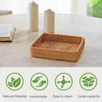 Rattan Serving Tray, Square Woven Storage Basket, Wicker Baskets for Organizing, Natural Wicker Decorative Serving Baskets for Organizing Tabletop Bathroom Kitchen Counter Square - style: S (8.2" × 8.2")