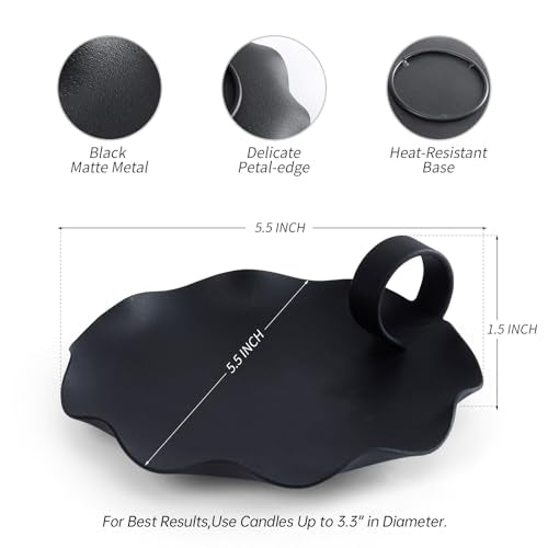 Candle Holders for Pillar Candles – 5.5" Overall Width Black Metal Holder with Plate, Fits Pillar Candles up to 3.3" in Diameter & Flameless, Modern Minimalist Candle Dish (Candles Not Included) - color: Black