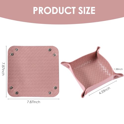 KINIVA 2 Pack PU Leather Jewelry Valet Tray for Men Women,Small Key Bowl for Entryway Table,Portable Travel Catchall Dice Tray (Square-Pink-2pcs) - style: Square-Pink-2pcs