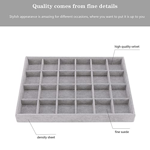 Large Velvet Jewelry Tray, Drawer Organizer for Jewelry in Dresser, Stackable Jewelry Drawer Organizer Inserts for Earring Necklace Bracelet Rings(Grey,24grid) - color: Grey, size: 24grid