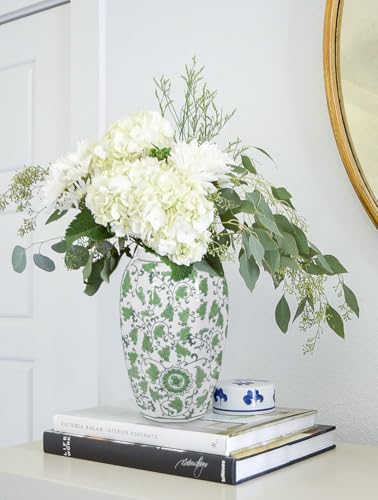 Yellow Vase 8.5 Inch Traditional Chinoiserie Floral Vase Porcelain Ginger Jar Octagonal Vases Blue and White Porcelain Decor for Home, Living Room, Kitchen, Mantel, Shelf, Table - color: 8.5 Inch Yellow