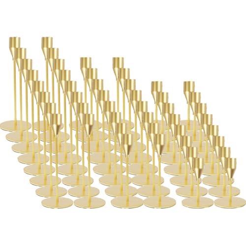 Matte Gold Candle Holders Bulk Painted Gold Metal Candlesticks Fit 0.8 Inch Taper Candles Decorative Metal Candelabra for Wedding Home Holiday Anniversary Party Dinning Table Decors (Set of 48) - size: 48 pcs
