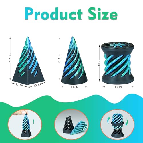 3PCS Impossible Cone,3D Printed Spiral Cone Fidget Toys,Impossible Pyramid Passthrough Sculpture,Stress Relieving Toys for Adults and Kids,Stocking Filler White Elephant Gifts (Green+Black) - color: Green+black