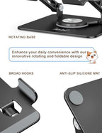 Aoviho Tablet Stand 360° Rotating Aluminum Holder, Adjustable, Portable and Foldable Monitors Stand for iPads, Compatible with 4-12.9" Tablets, Ink Black - color: Ink Black