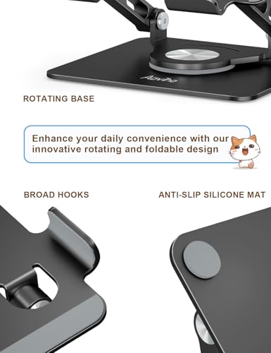 Aoviho Tablet Stand 360° Rotating Aluminum Holder, Adjustable, Portable and Foldable Monitors Stand for iPads, Compatible with 4-12.9" Tablets, Ink Black - color: Ink Black