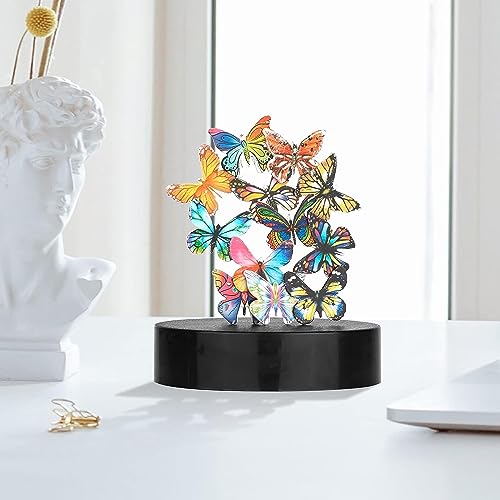 Desk Toys for Office for Adults Desktop Magnetic Butterflies Sculpture Desk Decorations for Women Office (Circular Base) - size: Circular Base
