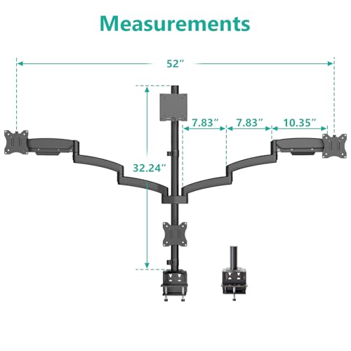 WALI 4 Monitor Mount for 13-49 inch Ultrawides on Top Bracket and 27 inch Screens on Lower Brackets, Heavy Duty Arm Extra Tall Quad Monitor Stand, up to 44 lbs (GSDM004S-P), Black - size: 13"-49", style: Quad Arms
