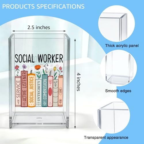 Social Worker Acrylic Organizer Pencil Pen Holder, Book-Themed Desk Organizer, Work Anniversary Social Work Month Gifts for Society Worker Counselor Book Lover, Graduation Gifts for Student - style: Social Worker