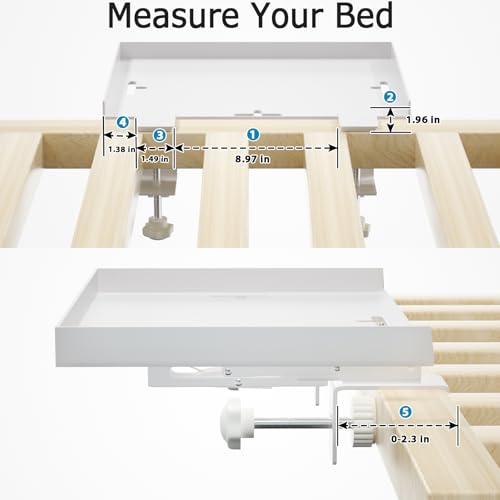 Foldable Bedside Shelf, Metal Clip-On Bed Tray Table for Bunk Bed & Dorm Beds, Dorm Room Essentials Organizer for College Students, Floating Tray, Space Saving Nightstand for Loft Beds (White, Large) - color: White, size: Large