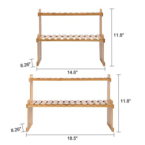 GURECOD 14.6"/18.5" 2 Tiers Bamboo Plant Stand Shelf,Desk Flower Pot Holder,Adjustable Desktop Shelf Display Organizer Ladder Rack for Office Decorate Storage Rack,Kitchen Rack (18.5" Length) - size: 18.5" Length