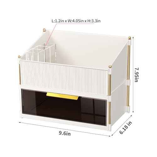 INVSSENE Stackable Makeup Organizer Countertop, Storage Perfume Skincare Cosmetic Lipstick Face Mask Makeup Brush Palettes, Ideal for Vanity Bathroom Counter - color: 3514 White+Coffee