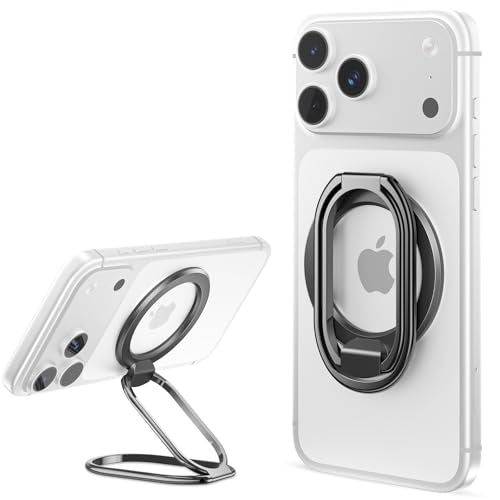 [2025 Upgraded] Mag Safe Phone Ring Holder, SUPERONE Adjustable Magnetic Kickstand & Removable Phone Grip Compatible with Wireless Charging Only for iPhone 17 &16 & 15 & 14 & 13 & 12 Series - Black - color: Black