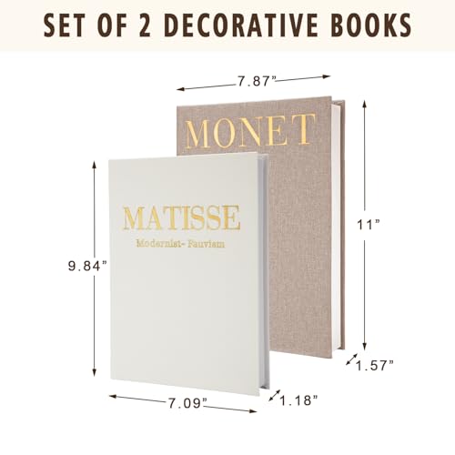 Decorative Books for Home Decor, Coffee Table Decor with Linen White Books Stack Bookshelf, Fake Book Double as Libros Decorativos and Photo Storage (2 Piece Set)