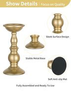 Set of 2 Gold Metal Pillar Candle Holders for 3 inches Dia Candle, Wedding Centerpieces Candlestick Holders Stand Centerpiece Decoration Ideal for Weddings, Special Events, Parties - size: 2 x S