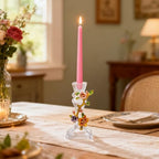 Handcrafted Enamel Glass Candle Holder – Stunning Floral Design with Begonia Flowers for Weddings, Home Décor, and Gift Giving – Unique Handcrafted Piece with Enamel Detailing