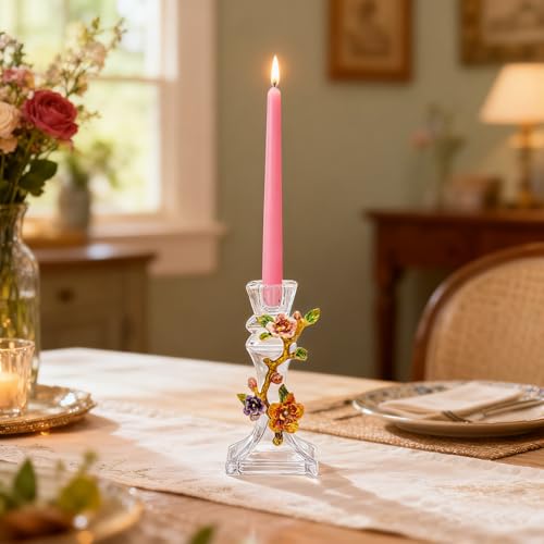 Handcrafted Enamel Glass Candle Holder – Stunning Floral Design with Begonia Flowers for Weddings, Home Décor, and Gift Giving – Unique Handcrafted Piece with Enamel Detailing
