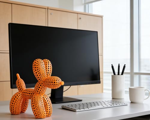 Balloon Dog Statue Decor Polka Dot Dog Cool Stuff to Put on Shelves, Orange Balloon Dog Statue Decoration Fun Paperweight, 5 inch Versatile Color Options - color: Orange