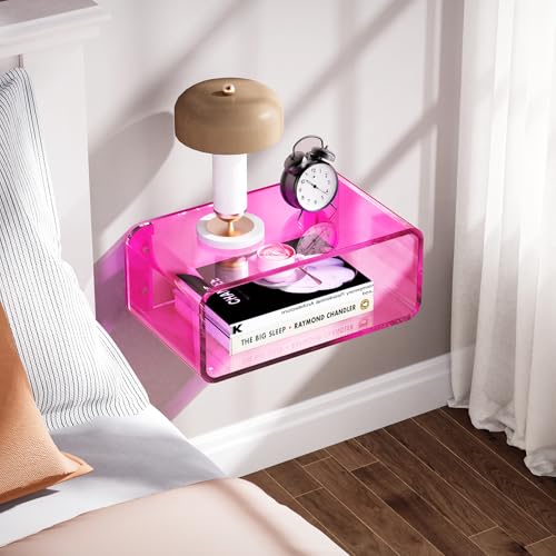 Acrylic Floating Nightstand, Bedside Table, Nightstand Shelf Wall Mounted Bedside Shelf (Pink, Small) - color: Pink
