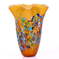 DOVDOV Handmade Glass Blown Orange Wide Mouth Irregular Vase, Modern Art Decoration for Home Office Living Room Dining Table Centerpiece