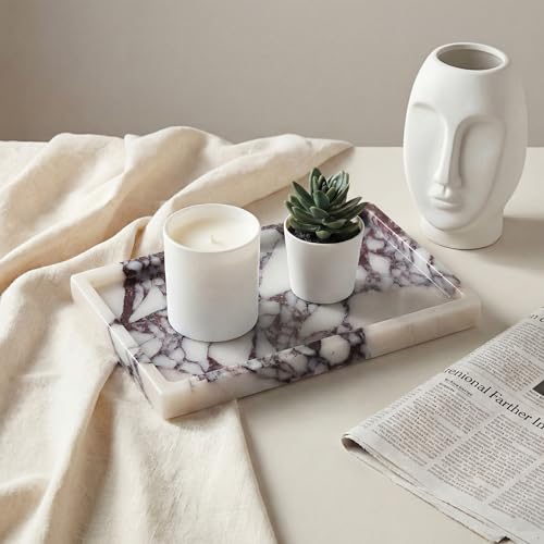 Luxury Viola Marble Tray, 9.8"x5.9" Marble Vanity Tray for Countertop Bathroom Kitchen Dresser, Natural Stone Tray for Jewelry Perfume Home Decor, Decorative Catchall Tray - color: Calacatta Viola, size: 9.8" x 5.9" x 0.9"