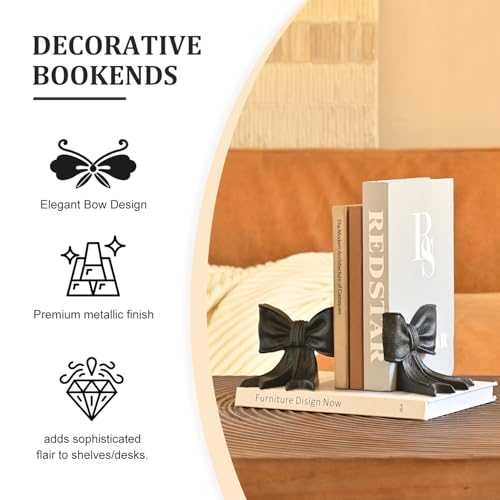 Metal Bookends Set of 2, Heavy Duty Book Ends for Heavy Books, Black Decorative Bookends for Shelves Desk Office Home Decor - color: Black