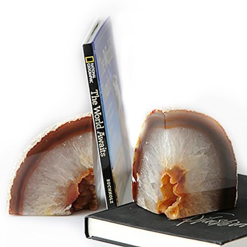 JIC Gem Natural Agate Bookends Decorative geode Book Ends for Heavy Books with Rubber Bumpers for Shelves and Office Decoration 1 Pair(4 to 6 Lbs) - color: Natural, size: 4-6lbs.