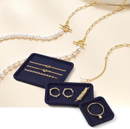 Microfiber Jewelry Trays Stackable Ring Earring Bracelet Necklace Bangle Watch Display Tray Drawer Organizer 7.08 * 3.93 * 0.59inch (Blue - color: Blue, size: 18*10cm Tray