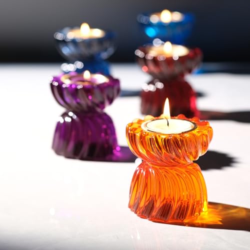 Twizzle Twist Tealight Holder, Decorative Tealight Candle Holder for Table Display, Romantic Decoration, Unique Home Décor Aesthetic, Housewarming Gift, Spiral Sculpture Diwali Tea Light Stand - color: Orange