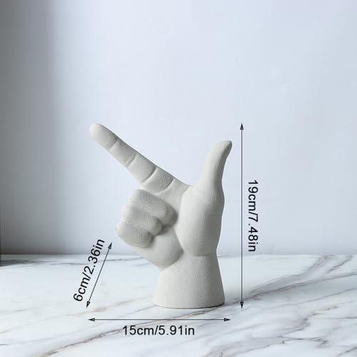Rayberro Ceramic Hand Gesture Sculpture Creative Hand Statue Home Decor Hand Gesture Figurine Decors for Living Room Bedroom Office Bookshelf Coffee Tabletop Ornaments Decorations Gift (Sandy) - color: Sandy