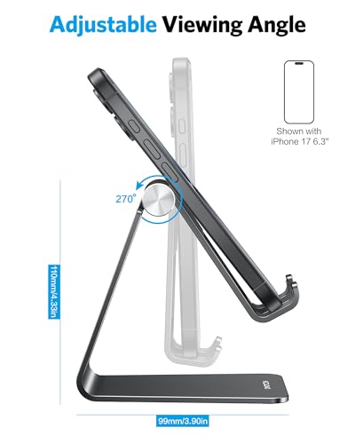 OMOTON Adjustable Cell Phone Stand, C2 Aluminum Desktop Phone Holder Dock Compatible with iPhone 15 14 13 Xs XR 8 Plus 7 6, Samsung Galaxy, Google Pixel, Android Phones, Black - color: Black