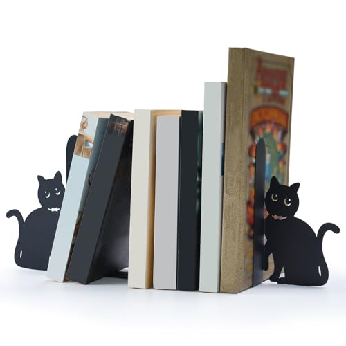 BEISE Book Ends Metal, Decorative Cat Bookends with 2 Cute Black Kittens for Shelf Decor, Office Desk, Home Kitchen Organizer, Unique Book Lover Gift, Funny Gifts for cat Lovers - style: Cats in neckties