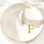 Ceramic Initials Jewelry Tray Ring Dish With Personalized F-Monogrammed Engagement Wedding Gifts, for Birthday Mother's Day for Women, Ceramic White 4.7" x2.4" - style: F