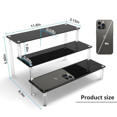 Acrylic Riser Black Acrylic Shelf Riser 3 Tier Perfume Organizer Cologne Display Stand Large Cupcake Stand Shelf for Funko POP Desserts Holder Collection Cosmetic Products Tabletop Use 12"X8"X6"