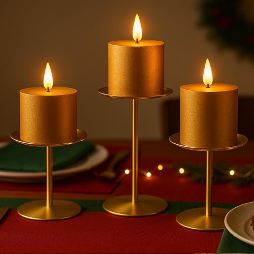 smtyle Gold Metal Candle Holder Sets for Pillar Candles Set of 3 Wedding Table Centerpiece Candle Holders, Minimalist Farmhouse Decor for Fireplace Mantel & Dining Room - color: Gold-p3