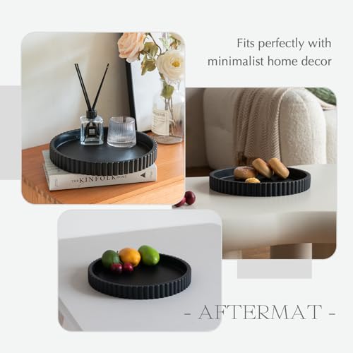 Decorative Tray for Coffee Table, Living Room, Side Table, 11" Black Round Concrete Home Decor Serving Trays for Accent Table, Console Table - color: Black