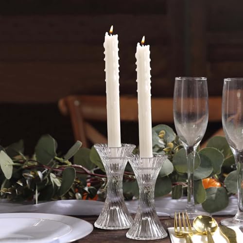Efavormart 2 Pack | 5" Clear Crystal Hour Glass Pillar Candlestick Stands, Reversible Taper Candle Holders with Diagonal Stripes - color: Type1