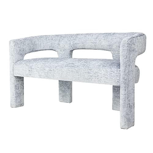 Jofran Gwen Modern Luxury Jacquard Fabric Upholstered Hallway Bedroom Sculpture Bench, 49" W X 22" D X 29.5" H, Blue - color: Blue
