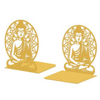 Peacoblue Metal Bookends for Shelves, Modern Decorative Heavy Duty Study Book Support Stoppers for Office, Desk, Shelf, Room 5.3"x4.3"x6.1" Cast Iron Simple Gold Book Ends, 1 Pair (Golden Buddha) - style: Golden Buddha