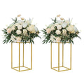 YALLOVE 2 Pack 15.75 Inch Gold Wedding Flower Stand Metal Vase Column Stand Geometric Centerpiece Vase for Home Party Wedding Decorations, Rectangular Flower Display Rack - size: 15.75 Inch