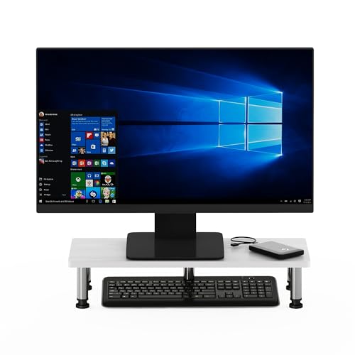 Furinno Turn-N-Tube Monitor Riser Stand, White Oak, Stainless Steel Tubes - color: White Oak, size: 23.6 x 9.3 in. Rectangle