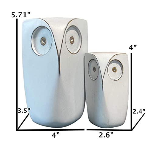 Wise Owl Decor Statue Sculptures – Set of 2 Small White Resin Figurines, 5¾ & 4 Inches High, Minimalist Decor for Home, Office, Bookshelf, or Desk