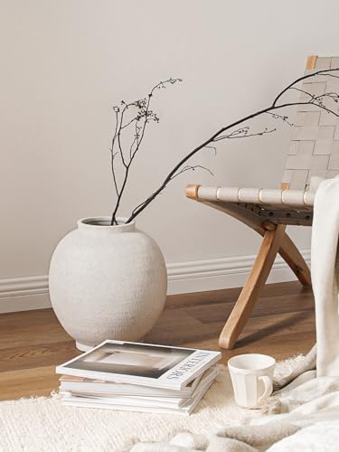 White Ceramic Vase - Large 12.5 Inch Round Floor Vase for Centerpieces, Farmhouse Flower Vases, Rustic Minimalist Home Decor (Sandstone White) - color: Sandstone White, size: 12.5 inch