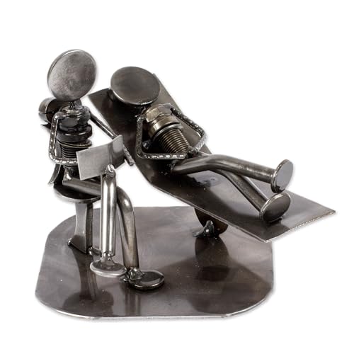 NOVICA Metallic Recycled Metal Iron Sculpture, 'Rustic Psychotherapist'