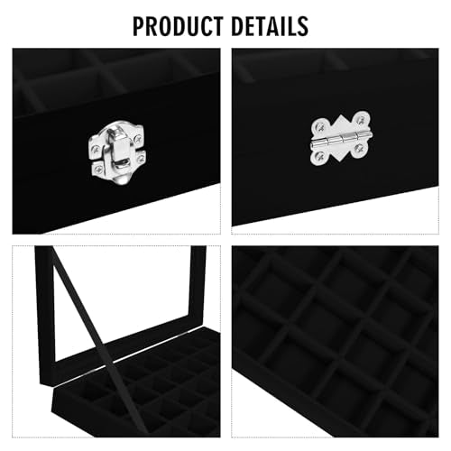 Vicoter Velvet Jewelry Tray 48 Compartments Jewelry Display Organizer with Transparent Cover Rings, Earrings, Necklaces, Pendants Storage Box for Girls, Wives, Mothers, Women - color: Black, size: 48 Grid