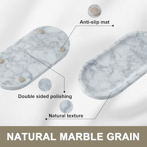 Natural Marble Vanity Tray, Marble Tray for Bathroom countertop,Stone Tray for Storing Perfume, Cosmetics and Jewelry 9.8 * 4.7inch （White） - color: White, size: 9.8" x 4.7" x 0.7"