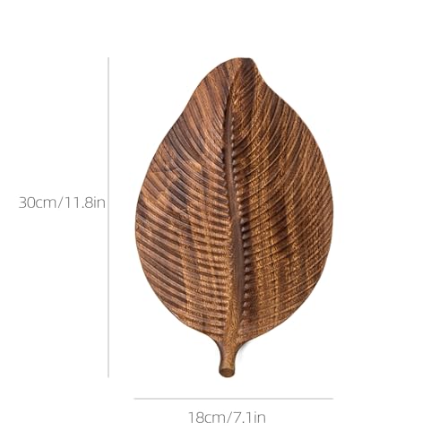 Acacia Wood Leaf Design Serving Tray - Decorative Wooden Platter for Charcuterie, Cheese, Fruit, Kitchen Table Decor